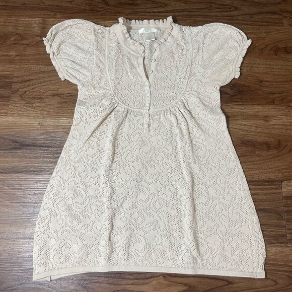 Kaisely Knit Top Women Short Sleeve Shirt White Button Front Cotton Blouse Large - Picture 1 of 7